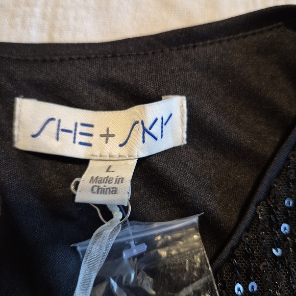 She & Sky women's size Large sequin Champagne Dreams black long sleeve dress NEW - Picture 6 of 7